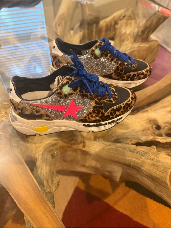 Golden Goose Shoes - Golden Goose Leopard Print Sneakers with Blue laces and Pink Star!